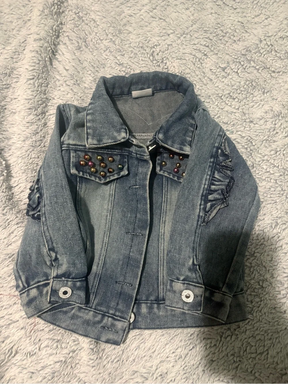 Denim Kids' Jacket with Sequin Flip Heart - Blue sim 2t